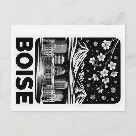 Boise Skyline Black and White Woodcut Winter  Briefkaart