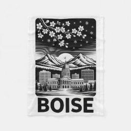 Boise Skyline Black and White Woodcut Winter  Fleece Deken