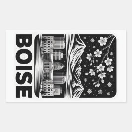 Boise Skyline Black and White Woodcut Winter  Rechthoekige Sticker