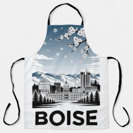 Boise Skyline Black and White Woodcut Winter  Schort