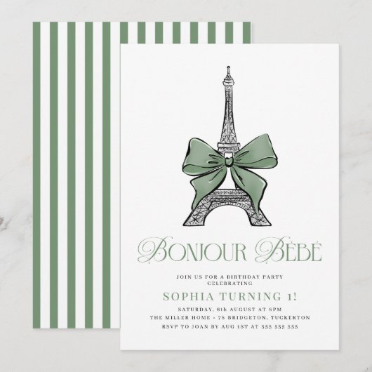 Bojour Bebe Elegant Parijse 1e verjaardag Kaart (Voorkant / Achterkant)