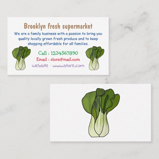 Bok choy cartoon illustratie visitekaartje (Voorkant / Achterkant)