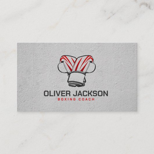 Bokbussen, grijze en rode handschoenen visitekaartje (Voorkant)