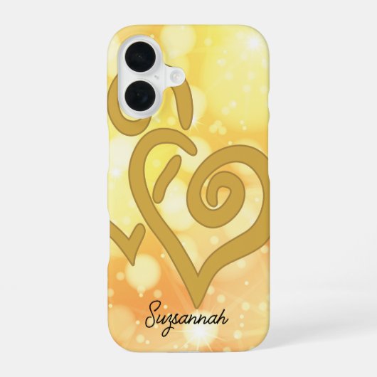 Bokeh Achtergrond Goud Gekoppeld Hart iPhone 16 Hoesje (Achterkant)