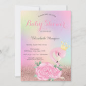 Bokeh, Baby roze flamingo Holographic Baby shower Kaart (Voorkant)