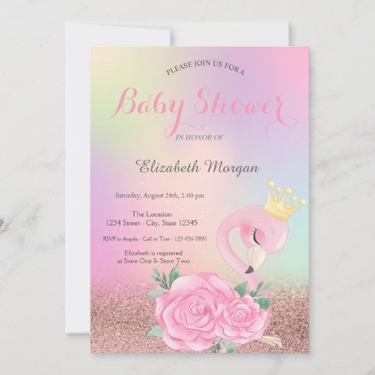 Bokeh, Baby roze flamingo Holographic Baby shower Kaart (Voorkant)