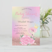 Bokeh, Baby roze flamingo Holographic Baby shower Kaart (Staand voorkant)