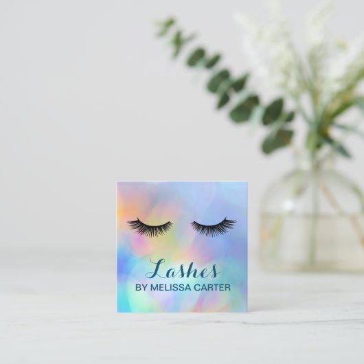 Bokeh Beauty Salon Make-up Artiest Lash Extensions Vierkante Visitekaartje (Staand voorkant)
