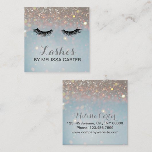 Bokeh Beauty Salon Make-up Artiest Lash Extensions Vierkante Visitekaartje (Voorkant / Achterkant)