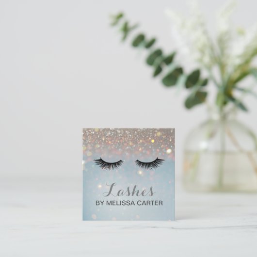 Bokeh Beauty Salon Make-up Artiest Lash Extensions Vierkante Visitekaartje (Staand voorkant)