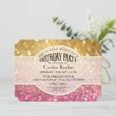 Bokeh Birthday Movie Ticket Style Pink Sparkle Kaart (Staand voorkant)