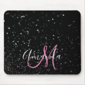 Bokeh Black Glitter Pink and White Monogram Muismat (Voorkant)