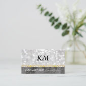 Bokeh Black Marble Gold Floral Folie Monogram Visitekaartje (Staand voorkant)