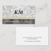 Bokeh Black Marble Gold Floral Folie Monogram Visitekaartje (Voorkant / Achterkant)