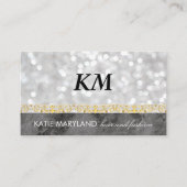 Bokeh Black Marble Gold Floral Folie Monogram Visitekaartje (Voorkant)