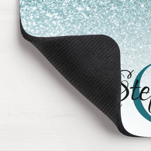 Bokeh Blauwgroen Glitter White Ombre Monogram Muismat (Hoek)