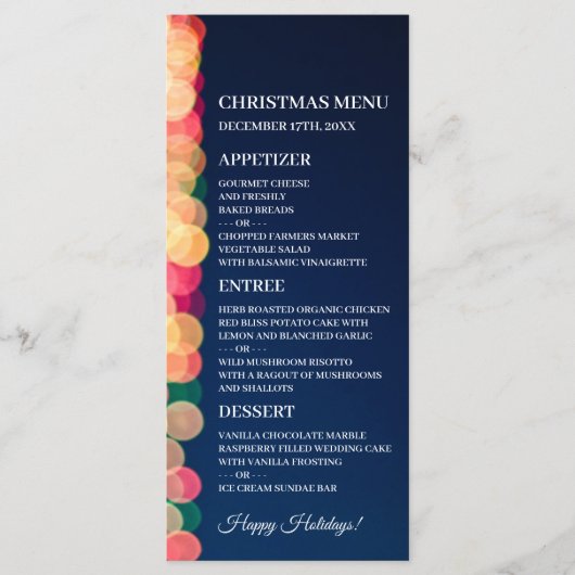 Bokeh Boomlichten, Kerstmenu Menu (Voorkant)