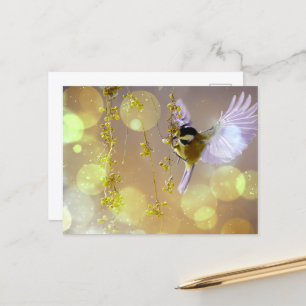 Bokeh Bubbles Flying Hummingbird - Geel Briefkaart