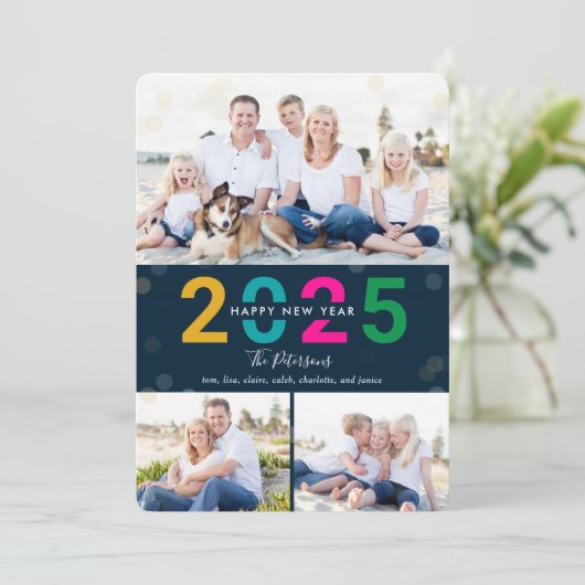 Bokeh Collage EDITABLE COLOR Nieuwjaarsfotokaarten Feestdagenkaart (Staand voorkant)