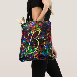 Bokeh Colorful Burry Kerstlamsmonogram Tote Bag