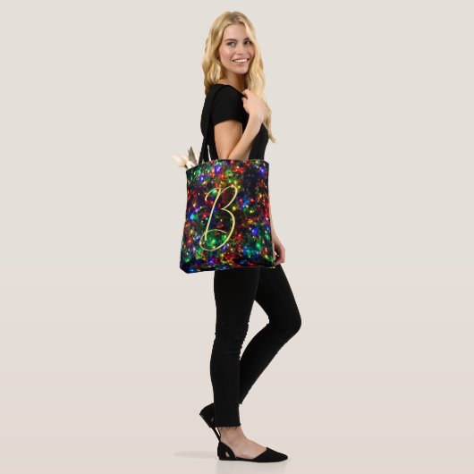 Bokeh Colorful Burry Kerstlamsmonogram Tote Bag (Op model)