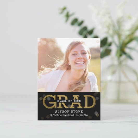 Bokeh EDITABLE COLOR Photo Afstuderen Briefkaart (Staand voorkant)