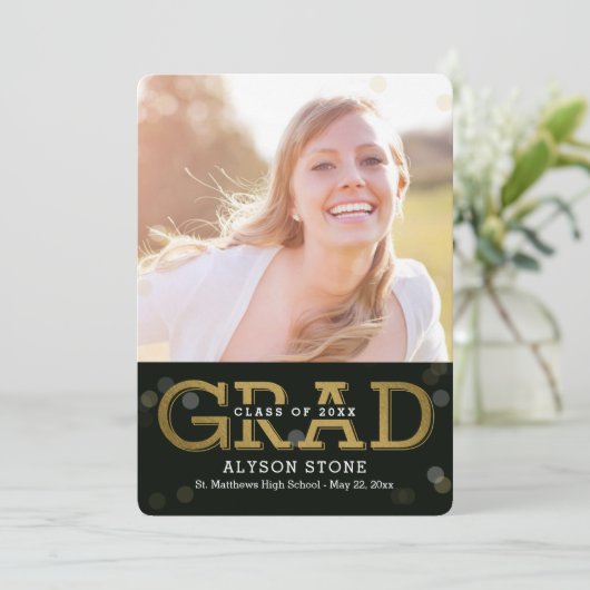 Bokeh Editable Color Photo Afstuderen Invitation Kaart (Staand voorkant)