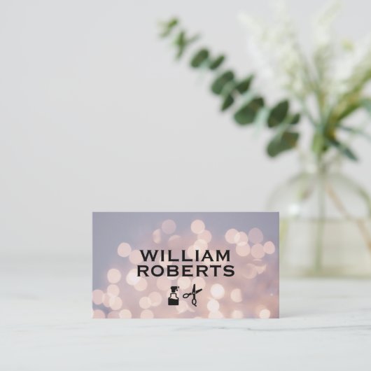 Bokeh Elegant Salon Shears Spray Bottle Visitekaartje (Staand voorkant)