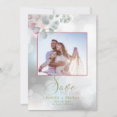 Bokeh en Roos Laurel Eucalyptus Save the Date Kaart (Voorkant)