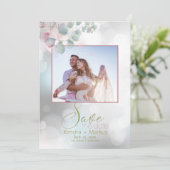 Bokeh en Roos Laurel Eucalyptus Save the Date Kaart (Staand voorkant)