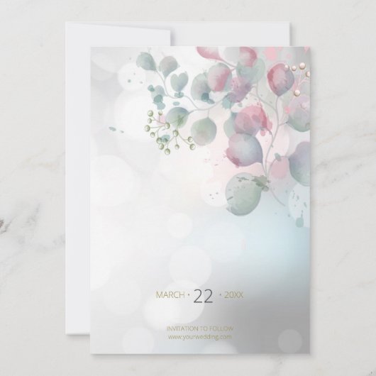 Bokeh en Roos Laurel Eucalyptus Save the Date Kaart (Achterkant)