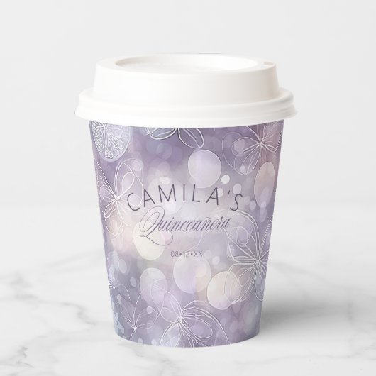 Bokeh en Vlinder Quinceanera ID1030 Papieren Bekers (Voorkant)
