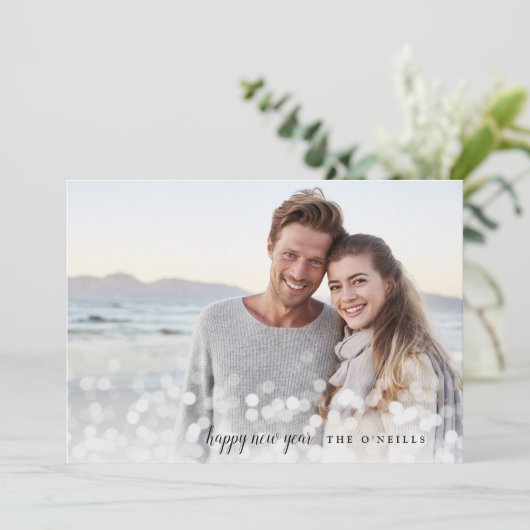Bokeh Flare | Gelukkige nieuwjaarsfoto Feestdagenkaart (Staand voorkant)