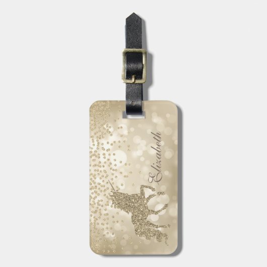 Bokeh Folie Confetty Gold Glitter Unicorn Bagagelabel (Voorkant verticaal)