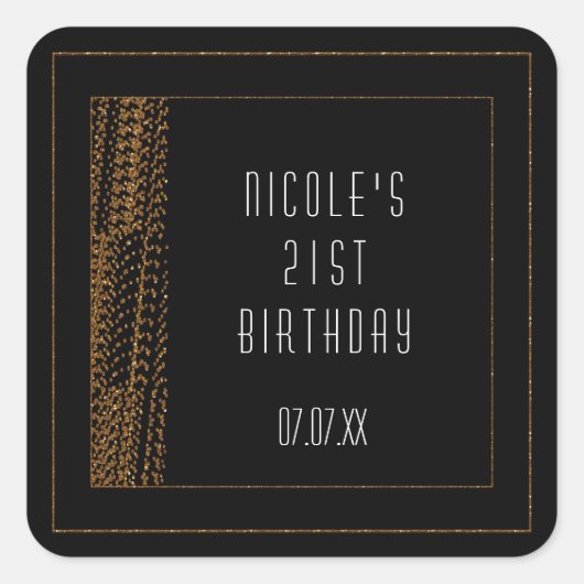 Bokeh Glam All Black & Gold Chic Favor Stickers (Voorkant)