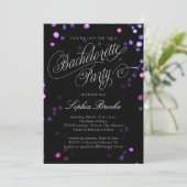 Bokeh Glam Black & Pink Bachelorette Party Invite Kaart (Staand voorkant)