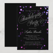 Bokeh Glam Black & Pink Bachelorette Party Invite Kaart (Voorkant / Achterkant)