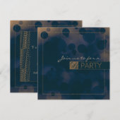 Bokeh Glam Blauw & Goud PARTY Uitnodigingen (Voorkant / Achterkant)