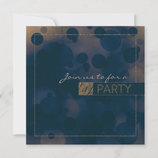 Bokeh Glam Blauw & Goud PARTY Uitnodigingen (Voorkant)