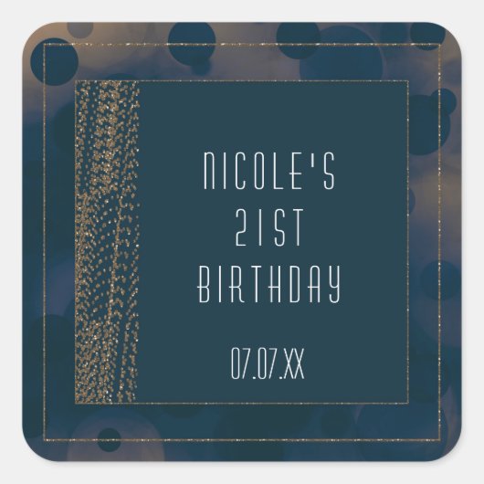 Bokeh Glam Blauwe & Gouden Favor Stickers (Voorkant)