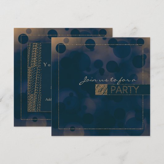 Bokeh Glam Blue & Gold PARTY Uitnodigingen (Voorkant / Achterkant)