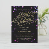 Bokeh Glam Faux Gold Sweet Sixteen Uitnodiging (Staand voorkant)