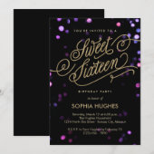 Bokeh Glam Faux Gold Sweet Sixteen Uitnodiging (Voorkant / Achterkant)