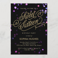 Bokeh Glam Faux Gold Sweet Sixteen Uitnodiging
