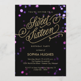 Bokeh Glam Faux Gold Sweet Sixteen Uitnodiging