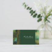 Bokeh Glam Groene & Gouden Chic Visitekaartjes (Staand voorkant)