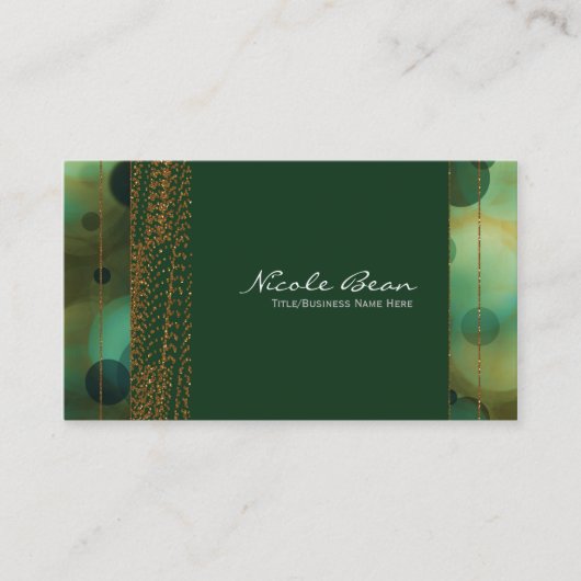 Bokeh Glam Groene & Gouden Chic Visitekaartjes (Voorkant)