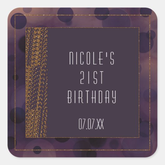 Bokeh Glam Paarse & Gold Favor Stickers (Voorkant)