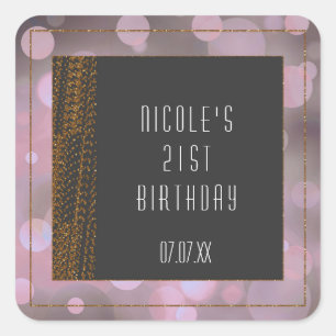 Bokeh Glam roze grijs & gouden favorietstickers Vierkante Sticker