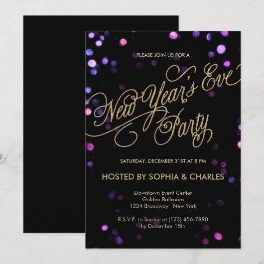 Bokeh Glam Uitnodiging Eve Party van nieuwjaar (Voorkant / Achterkant)